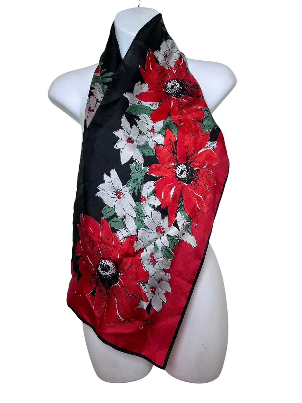 Vera Neumann vintage silk poinsettia rectangle scarf Christmas holiday winter